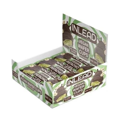 Inlead Nutrition Wafer Cups - Pistazie Dunkle Schokolade - 15x50g - Leckere Waffelbecher mit Pistazienfüllung und dunkler Schokolade, ideal für den Snack zwischendurch. Jeder Becher bietet 50g Genuss für Feinschmecker.