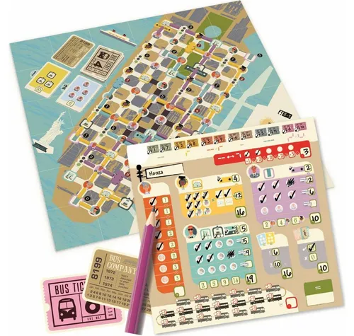 DINO Familienspiel Bitte einsteigen - Brettspiel für 2-5 Spieler ab 8 Jahren, plane die besten Busrouten in London und New York und entwickle strategisches Denken, um die meisten Punkte zu sammeln.