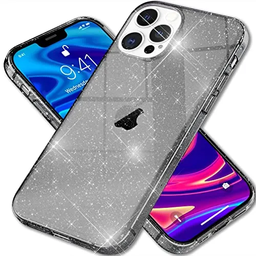 NALIA Glitzerhülle für iPhone 13 Pro - Funkelndes Silikon Case - DAZZLIN (Transparent & Stoßfest) - Marke aus Berlin, Farbe:Schwarz