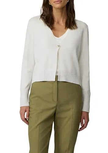 s.Oliver BLACK LABEL Kurzer Feinstrick-Cardigan Ecru 44 - Damen Pullover, eleganter Feinstrick aus Viskosemix, perfekt zum Layering über Blusen oder Kleider, figurbetont und mit edlem Knopfdetail.