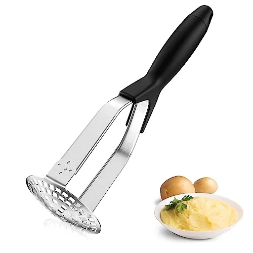 Fousenuk Kartoffelstampfer Edelstahl, Kartoffel Stampfer mit Gummigriff, Küchenstampfer, Gemüsestampfer Kartoffelpresse, Potato Masher für Spülmaschinengeeignet, Kartoffelbrei, Gemüse, Früchte
