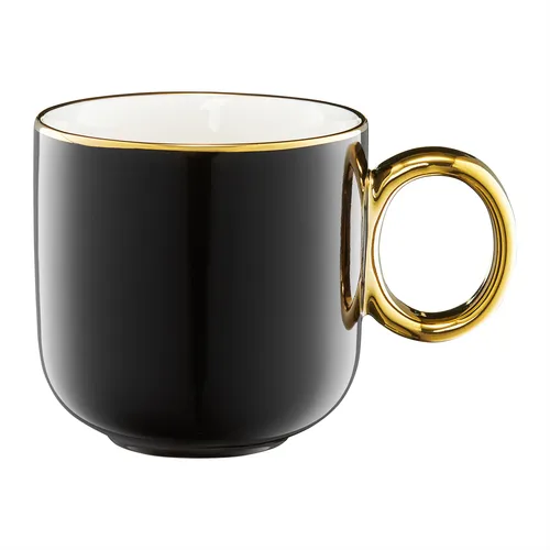 Kaffeebecher Gold Kaffeetasse Porzellan Tasse Becher Royal schwarz 380 ml