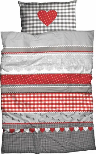 CASATEX Bettwäsche Herz-Karo, 2-teilig - Bettwäsche-Set im romantischen Herz-Karo Design, maschinenwaschbar und trocknergeeignet, ideal für modernen Landhausstil.