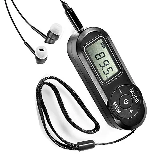 Mini Radio Tragbare FM mit digitaler LCD-Digitalanzeige, Kopfhörer, Pocket-Radio mit Voreinstellung, zum Joggen, Gehen, Reisen