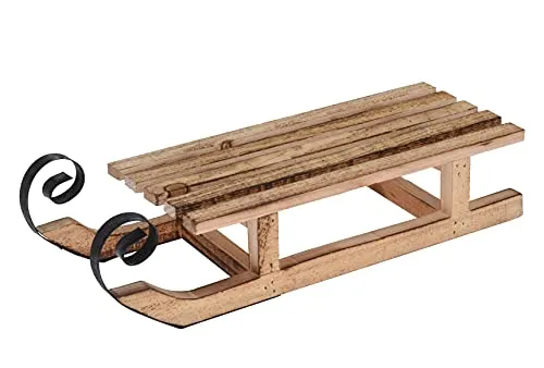 Spetebo Deko Holz Schlitten geflammt mit Metallkufen - 40 cm - Winter Weihnachten Advent Fenster Tisch Dekoration