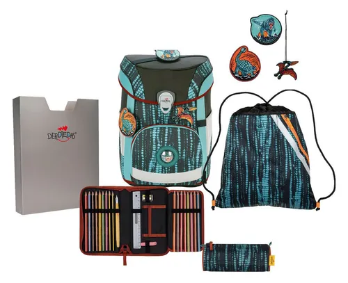 DerDieDas ErgoFlex Easy Schulranzenset 5-teilig Big Rex - Schulranzen mit ergonomischer, gepolsterter Rückseite und atmungsaktiven Gurten für maximalen Komfort. Ideal für einen gelungenen Schulstart!