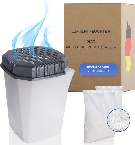 Luftentfeuchter ohne Strom mit Granulat - Wiederverwendbar - Nachfüllpack (2X 680g) hält 4 Monate - mit Ausgießer - Raumentfeuchter Ausgießfunktion