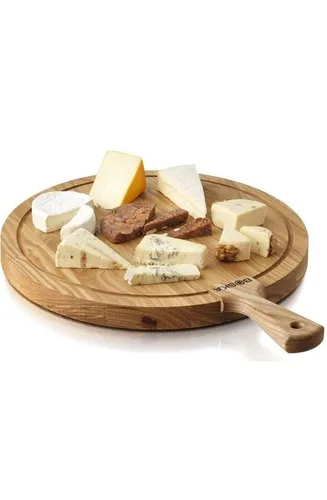 Boska Servierbrett rund Friends L aus Eiche, 40 cm Durchmesser - Elegantes Servierbrett aus hochwertigem europäischem Eichenholz, ideal für Käse, Tapas und mehr. Praktischer Griff zum Servieren und Aufhängen.