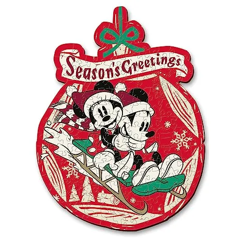 Trefl – Konturenpuzzle aus Holz: Disney, Mickeys und Minnis Weihnachtsabenteuer – 160 Stücke, Wood Craft, Unregelmäßige Formen, 10 Figuren, Premium Puzzlespiel, für Erwachsene und Kinder ab 9 Jahren