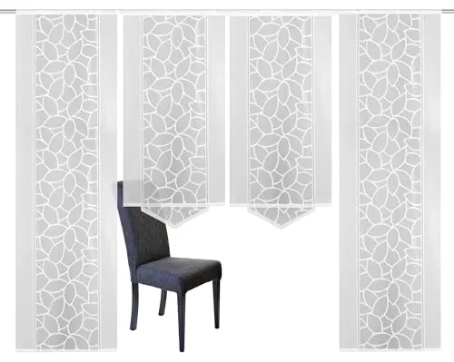 Home Fashion 4er-Set Schiebegardine Jacquard, weiß - Schiebevorhänge aus feinem Jacquard mit elegantem Blatt-Motiv, inklusive Beschwerungsstange und Klettschiene für einfache Montage. Maße: 2x 245 cm und 2x 145 cm hoch.