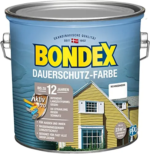 Bondex Dauerschutz-Holzfarbe Schneeweiß 2,50 l - Langlebiger Schutz für Holz - Farben: Hochwertige Dauerschutz-Holzfarbe in Schneeweiß, ideal für witterungsbeständige Holzoberflächen und bietet langanhaltenden Schutz.