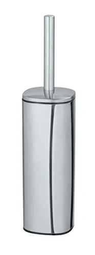 WENKO Stand WC-Garnitur Alassio, geschlossener Bürstenhalter inkl. WC-Bürste, Bürstenkopf Ø 8,5 cm in Schwarz, auswechselbar, aus rostfreiem satiniertem Edelstahl, 9,3 x 39,2 x 9,3 cm, Silber glänzend