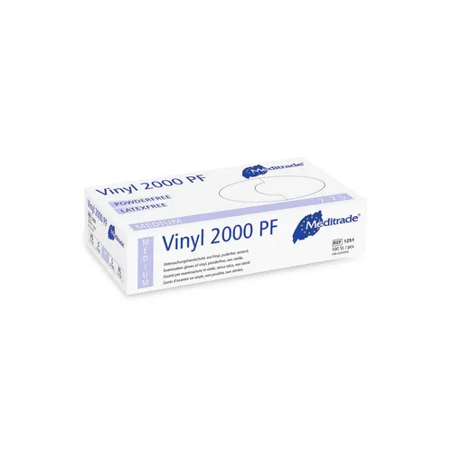 Meditrade Vinyl Einmalhandschuhe Größe M - 100 Stück, hygienisch und bequem mit Farbleitsystem für einfache Größenwahl