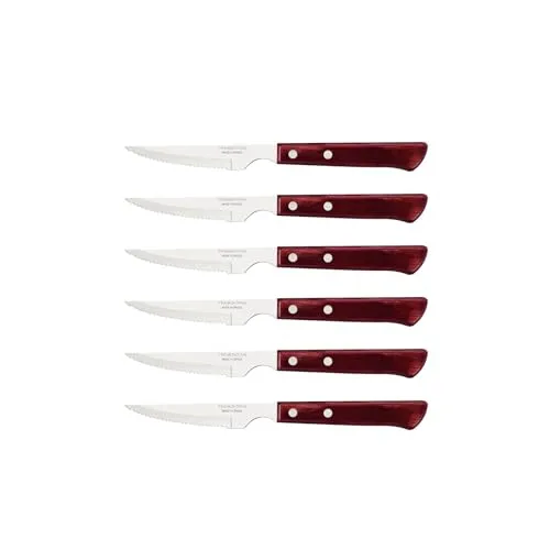 Tramontina Steakmesser Spanish Style Set 6-teilig - Küchenmessersets mit 6 rostfreien Edelstahlmessern und echtem Holzgriff, ideal zum Zerteilen von saftigem Grillgut und knuspriger Pizza, FSC-zertifiziert für nachhaltigen Genuss.