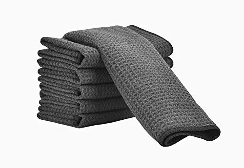 Aniease Geschirrtücher, Mikrofaser, Küchentuch, super saugfähig, schnell trocknend, Waffelgewebe, Set mit 3 Reinigungstüchern (grau, 30 x 30 cm)