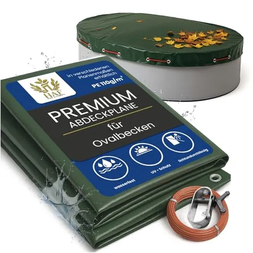 HAF Pool Winterabdeckung Oval 700 x 350 cm - Poolabdeckung aus robustem, wasserdichtem PE (110g/m²) für ganzjährigen Schutz vor Frost und UV-Strahlen. Inklusive Befestigungsmaterial für einfache Montage.