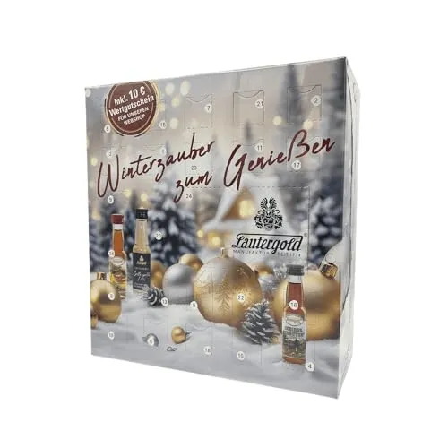 Lautergold Adventskalender Liköre - Adventskalender mit 24 handgefertigten Spirituosen aus der erzgebirgischen Manufaktur. Ideal für Spirituosenliebhaber, die sich auf eine genussvolle Weihnachtszeit freuen!