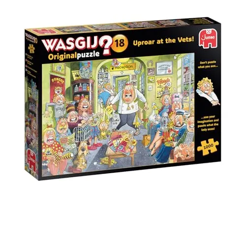 Jumbo Spiele Wasgij Original 18: Uproar at the Vets! 1000 Teile Puzzle - Puzzle mit 1000 Teilen, ideal für Rätsel-Fans, Größe 68 x 49 cm, perfekte Herausforderung für entspannte Stunden.