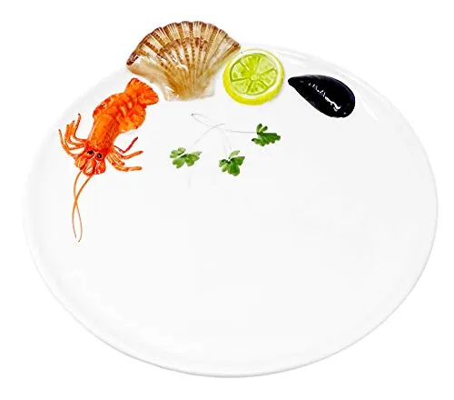 Lashuma Handgemachter Platzteller aus Italienischer Keramik im Meeresfrüchte Design, Runder Fischteller 25 cm - Platten & Tabletts – Der handgefertigte Fischteller bringt maritimen Flair auf Ihren Tisch und ist perfekt für Sushi, Desserts oder Pasta. Ein echter Hingucker für jede Party!