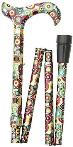 Gehstock Faltstock CIRCLES, bequemer Derbygriff aus Gießharz im modernen Retro-Design, aufgesetzt auf einen Stock aus stabilem Leichtmetall, höhenverstellbar, faltbar, inklusiv Schlankpuffer.