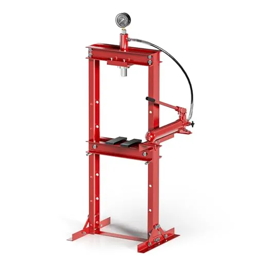 Wiltec 12T Profi Werkstattpresse - Gesenkbiegepresse mit 12 Tonnen Pressdruck, ideal für Hobbyschrauber und Profis. Flexibler Arbeitsbereich von 90-1035mm und praktisches Manometer für optimale Druckkontrolle.