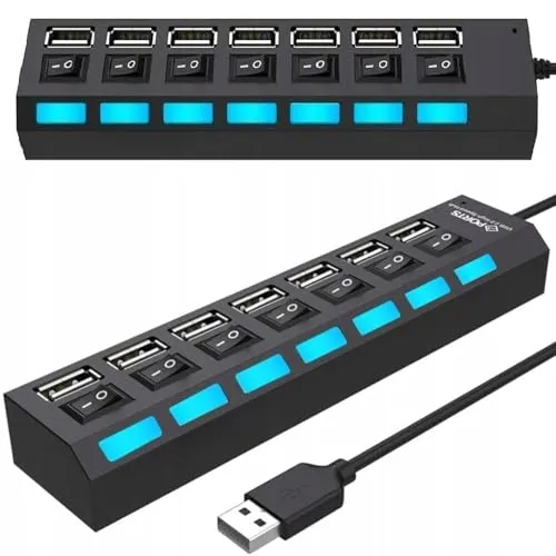 Retoo Hub USB 2.0 7 Port Adapter mit Power Schalter