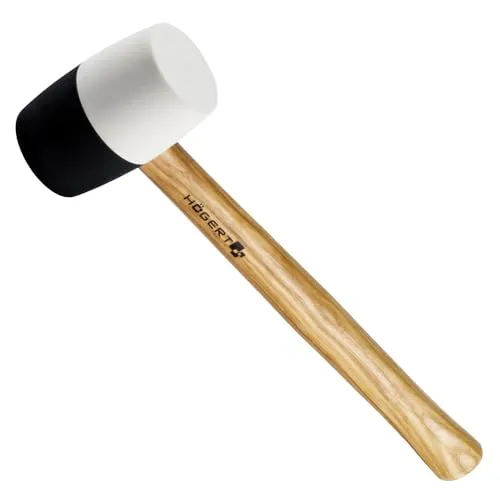Professioneller Hochleistungs- Gummihammer 450g | 600g mit Holzstiel Esche | SCHWARZ- WEIß | perfekt für Bodenleger & Handwerker (Gummighammer 450g)