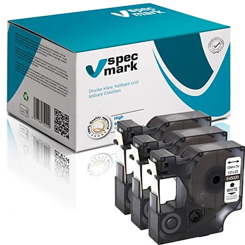 specmark 45020 S0720570 Schriftband 12mm x 7m Satz x 3 St. Weiß auf Durchsichtig Kompatibel mit LM Label-Manager LP Label-Point LW -Writer DUO