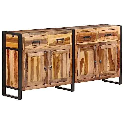 vidaXL Massivholz Sideboard Kommode mit 4 Schubladen und 4 Türen - Kommode aus Akazienholz, handgefertigt, stabiler Stahlrahmen und viel Stauraum für eine stilvolle und praktische Einrichtung.