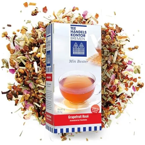 Früchtetee mit Grapefruitgeschmack -15 x 3,7 g Teebeutel - Min Bester Grapefruit Rosé - Tee in Spitzenqualität und heimischer Herstellung - 55,5 g Tee - TEE HANDELSKONTOR BREMEN