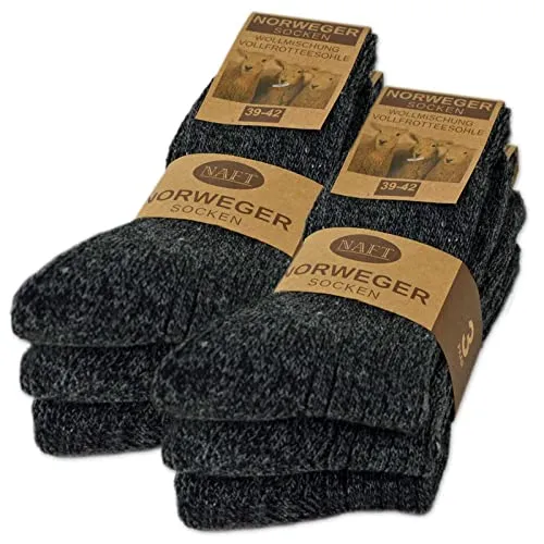 sockenkauf24 6 Paar Norweger Socken mit Wolle Damen & Herren Wintersocken Schwarz Grau Anthrazit 10500 (Anthrazit 39-42)