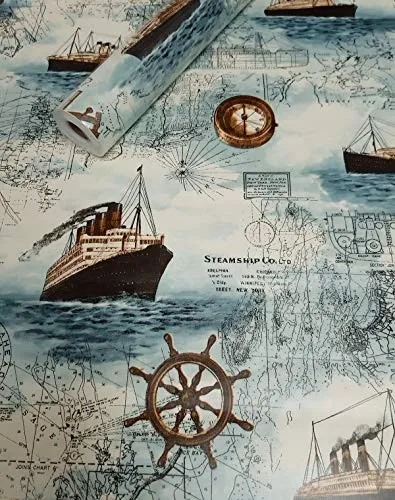 Selbstklebende Folie Tapete Schiffe 3052 D1 - Fototapeten, 10 m x 45 cm, PVC-Material mit nautischem Muster – ideal für kreative Wandgestaltungen im Wohnzimmer.