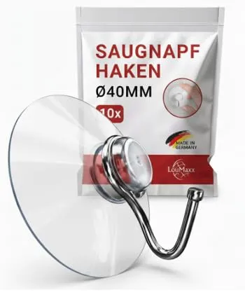 LouMaxx Saugnapf Haken Ø 40 mm - transparente Saugnäpfe für Fenster, Bad und Küche - zuverlässiger Halt auf Glas und glatten Oberflächen – 10er Set
