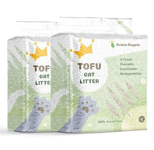 Beans Royale Tofu Katzenstreu, klumpendes Kätzchenstreu, spülbar, Erbsfaser, staubfrei, geruchskontrollierend, geringe Spurung (Milky 2 Packs)