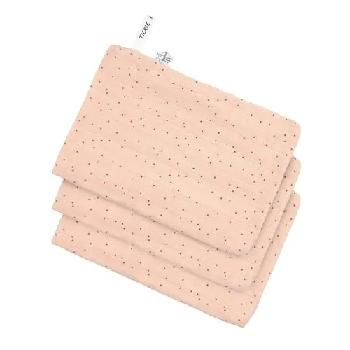 LÄSSIG Baby Musselin Waschhandschuh 3er Set/Muslin Wash Glove Set 3 pcs Dots Peach Rose
