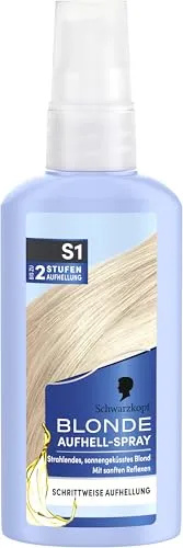Schwarzkopf Blonde Aufheller S1 Stufe 3 - Strahlendes Blond einfach gemacht - Haarfarben – Aufhellspray für bis zu 2 Stufen hellere, sonnengeküsste Haare mit pflegendem Argan-Öl für einfache Anwendung und bis zu 20 Anwendungen.