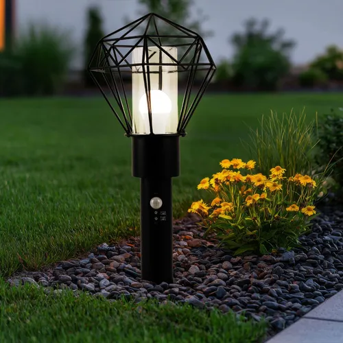 LED Außenleuchte mit Bewegungsmelder - Edelstahl Gartenleuchte, warmweiß - Lampen – elegante schwarze Edelstahl-Stehlampe mit IP44 Schutz, ideal für den Außenbereich. Bewegungsmelder mit 8m Reichweite sorgt für Sicherheit und Energieeffizienz.