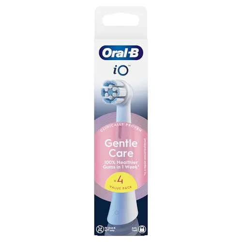 Oral-B iO Gentle Care Weiß (4 Stück) - Sanfte Zahnpflege - Ersatzzahnbürsten für Oral-B iO, sanfte Reinigung mit 4.000 Borsten für empfindliche Zähne und Zahnfleisch, ideal für schonendes Putzen.