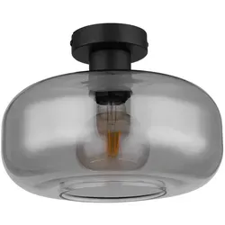 Retro Deckenlampe schwarz mit Glas, E27 Fassung - Stilvolle Deckenleuchte aus Metall und Rauchglas, ideal für Wohnzimmer oder Esszimmer. Individuell einstellbare Lichtfarbe durch E27 Fassung, perfekt für jede Stimmung.