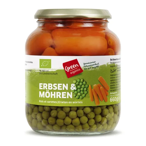 Erbsen mit Möhren im Glas bio 680g von greenorganics