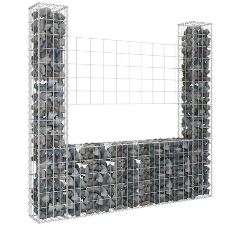furnicato Gabionenzaun Gabione Steinkorb 140x20x150 cm Silber aus Eisen mit 2 Pfosten - Vielseitige Gabione für Gartenprojekte. Stabil und langlebig aus hochwertigem Eisen, einfach zu befüllen. Schafft Sichtschutz und Windschutz. Ideal für kreative Gestaltung im Außenbereich.