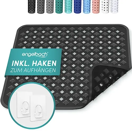 Engelbach® Duschmatte rutschfest 53x53cm inkl. 2 Haken in schwarz von Engelbach