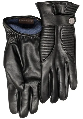 Pearlwood Lederhandschuhe für Herren schwarz, XL - Stylische Handschuhe mit coolen Stepp-Einsätzen im Biker-Look und praktischem Label-Druckknopf, ideal für modebewusste Männer.