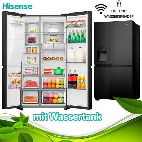 Hisense RS818N4TFE Side by Side Kühlschrank - Kühlschrank mit 632 L, Total No Frost, WiFi, Wasserspender und Eiswürfelspender – ideal für große Haushalte und immer frische Lebensmittel.