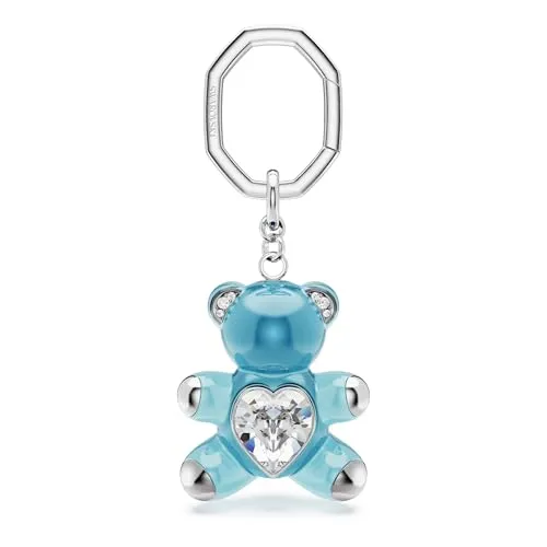 Swarovski Teddy Schlüsselanhänger – Verspielter Bär aus Blauem Harz mit Kristallherz - Charmanter Schlüsselanhänger in Form eines Teddybären aus blauem Harz, verziert mit einem funkelnden Kristallherz. Ideal als stylisches Accessoire für Taschen oder Schlüsselbunde. Größe: 9.3 x 3.7 cm.