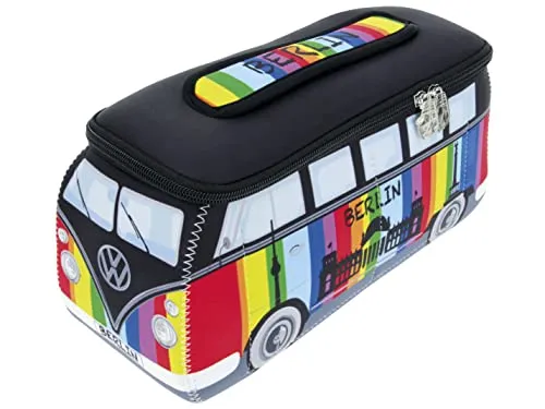 BRISA VW Collection - T1 Bulli Neopren Kulturtasche - Make-up Taschen & Etuis: Praktische Kosmetiktasche im bunten T1 Bus Design mit 5 Fächern, ideal für Reisen und vielseitig einsetzbar. Offiziell lizenziertes Volkswagen Produkt.