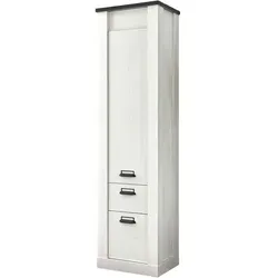 Furn.Design Stauraumschrank 'Stove' in Weiß und Anthrazit - Praktischer Stauraumschrank 'Stove' (51x201 cm) in Weiß Pinie und Anthrazit, ideal für die Waschküche oder den Wohnbereich. Mit Soft-Close-Funktion, drei Fächern und einer Schublade bietet er stilvollen Stauraum.