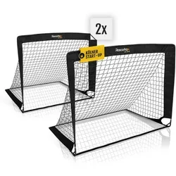 Racetex 2er Fußballtor Kinder Set - Robuste Tore mit Tragetasche - Das Racetex 2er Set bietet stabile Fußballtore aus verstärkten Glasfaserstangen, ideal für den Einsatz im Garten oder Park. Einfach aufzubauen und transportierbar – so wird jeder Ort zum Spielplatz!