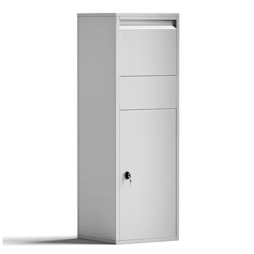 Wiltec Paketkasten silberfarben 460 x 450 x 1400 mm, Paketbox Zuhause, Private Paketannahme passend für Pakete der Größe S und L, Standbriefkasten