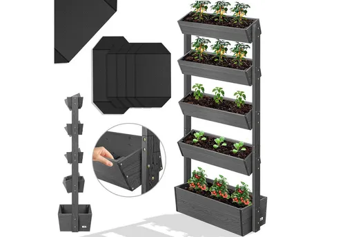 KESSER® Hochbeet mit 5 Etagen - Premium Blumenkasten für gesunde Pflanzen - Hochbeete-Kit mit ergonomischer Arbeitshöhe, ideal gegen Schädlingsbefall und für optimale Nährstoffversorgung. Inklusive Schaufelset für mühelose Gartenpflege.